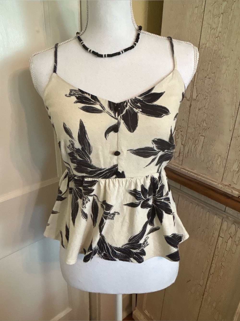Women's Cream Floral Peplum Camisole Top